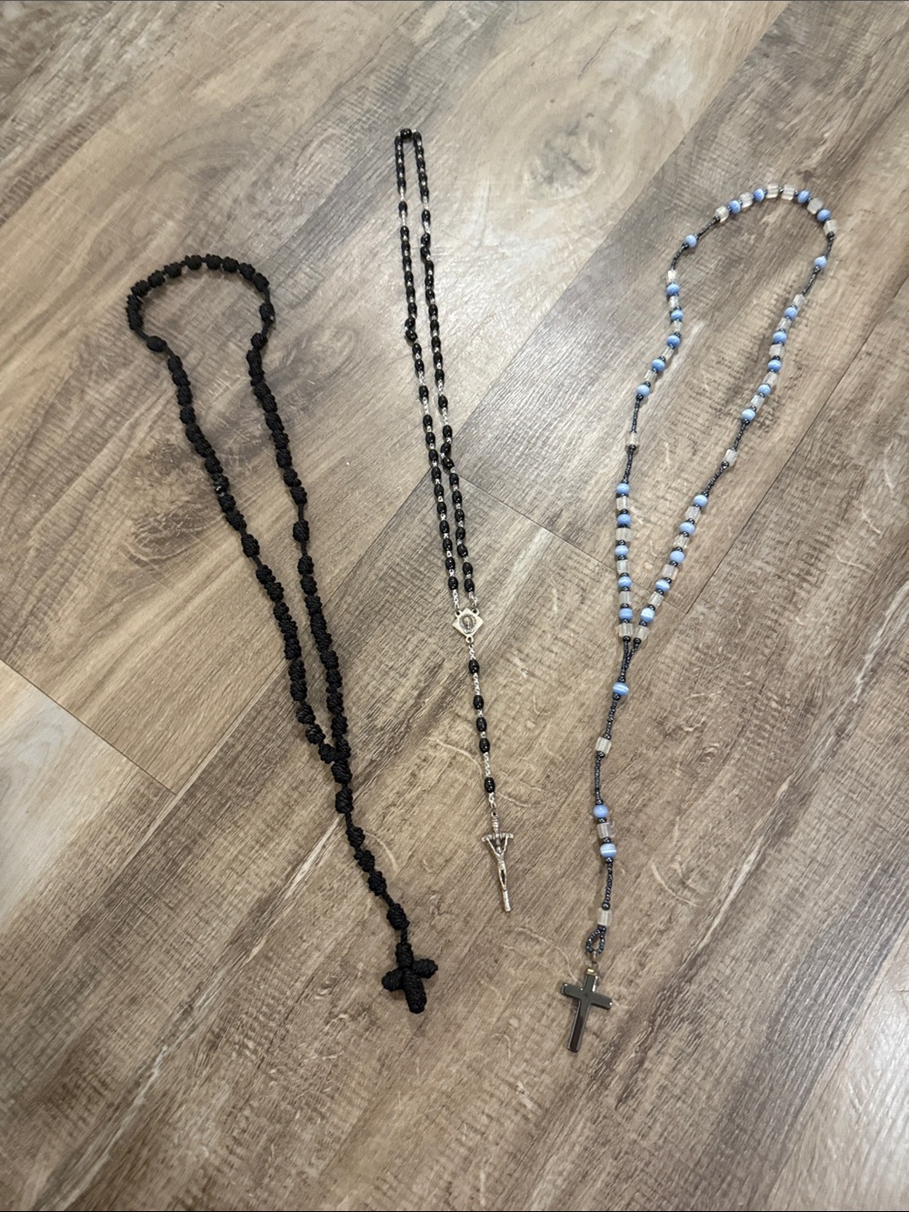 Multi-Pack Rosary Necklaces - Black, Silver, Blue Beads
